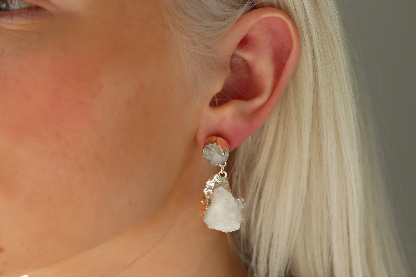 CLEAR QUARTZ statement earrings